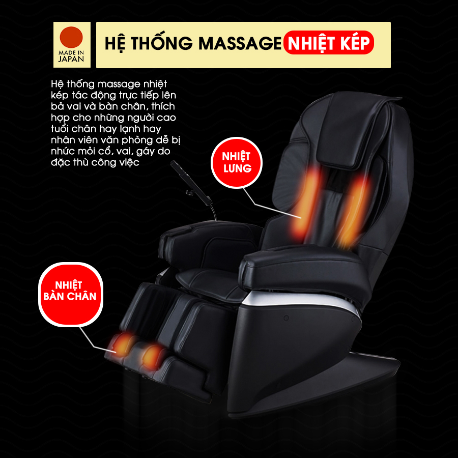Tính năng massage nhiệt kép của ghế massage FUJIIRYOKI JP-870