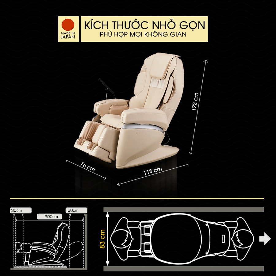 Kích thước Ghế massage toàn thân FUJIIRYOKI JP-870