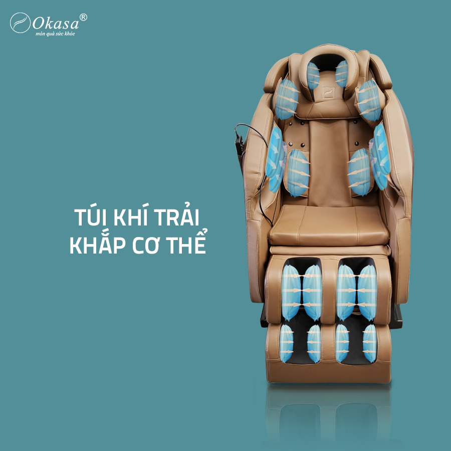 Túi khí trải khắp cơ thể trên ghế massage Okasa OS 168 Plus