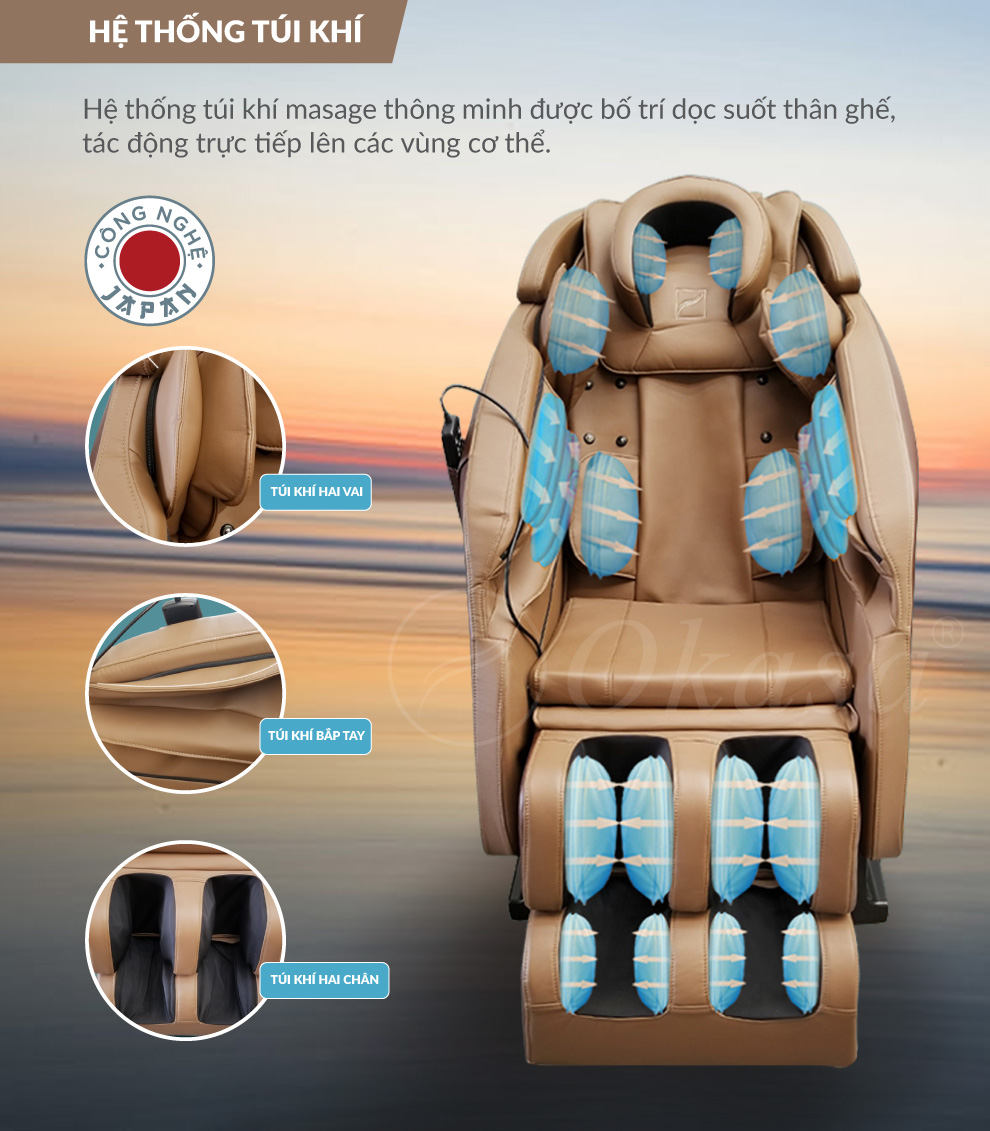 hệ thống túi khí hoàn hảo của ghế massage Okasa OS 168 Plus
