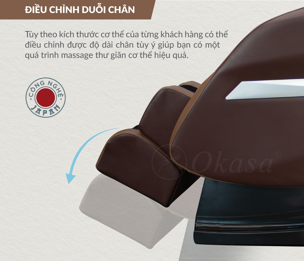 ghế massage Okasa OS 168 Plus có thể co duỗi phần chân