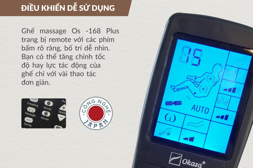 ghế massage Okasa OS 168 Plus điều khiển dễ dàng sử dụng