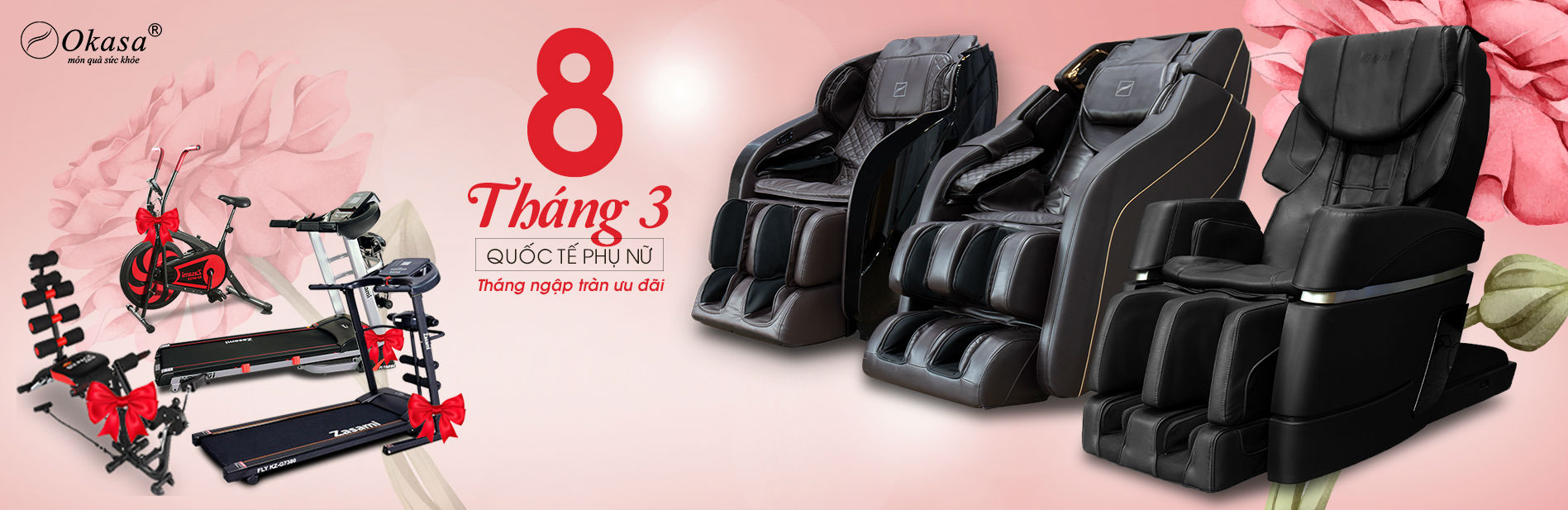 Mua ghế massage tại Okasa ngày 8/3 bạn có cơ hội nhận nhiều quà tặng bất ngờ